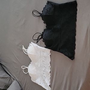 NWOT..Black and white soft  cup lace  tank half  top.. under blouse tanks.